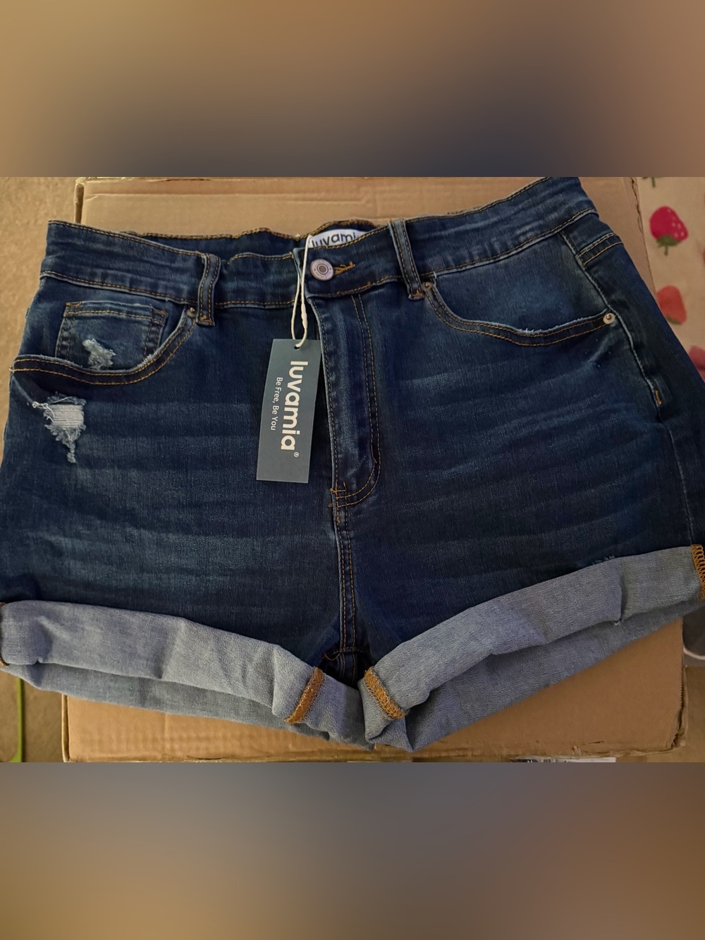 Dark Blue Rolled-Cuff Denim Shorts